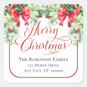 Merry Kerstfeestay Floral Return Address Vierkante Sticker