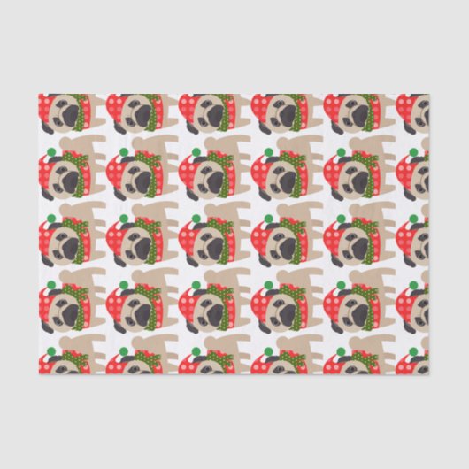 Merry Kerstfeestay Pug Dog Tissuepapier (Voorkant)