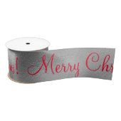 Merry Kerstfeestay Silver Satin Ribbon Lint (Spoel)