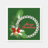 Merry Kerstfeestay Wreath Green Napkins Servet (Voorkant)
