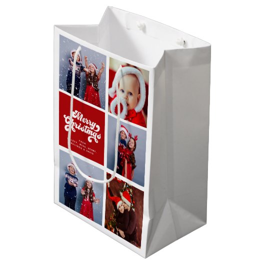 Merry kerstfinnen Simple Retro Typografie Foto Medium Cadeauzakje (Voorkant Gekanteld)