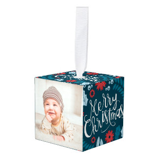 Merry KerstFloral Kubus Ornament