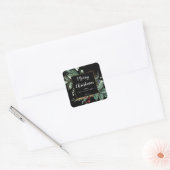 Merry KerstFloral Lijst Vierkante Sticker (Envelop)
