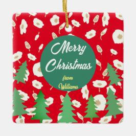 Merry KerstFloral Pine Tree Keramisch Ornament