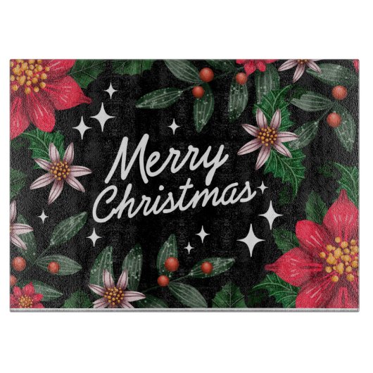 Merry KerstFloral Snijplank (Voorkant)