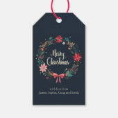 Merry KerstFloral Wreath Personalized Cadeaulabel (Voorkant)