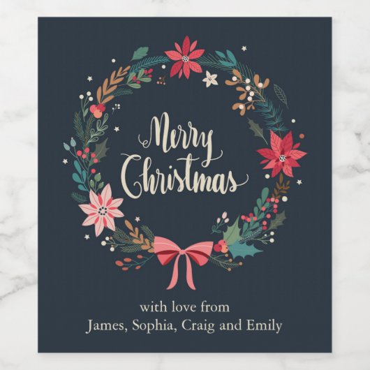Merry KerstFloral Wreath Personalized Wijn Etiket (Enkel label)
