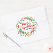 Merry KerstFloral Wreath Ronde Sticker (Envelop)