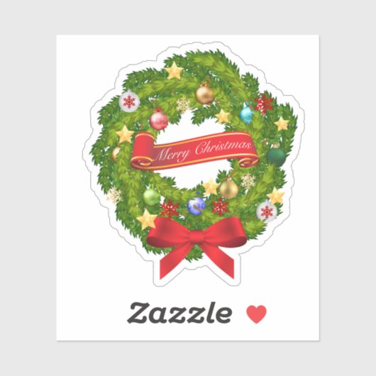Merry KerstFloral Wreath Sticker (Vel)