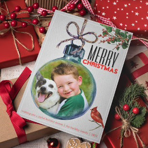 Merry kerstfoto Bauble Unieke  stijl Feestdagenkaart