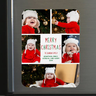 Merry kerstfoto Collage Magnet Card Magneet