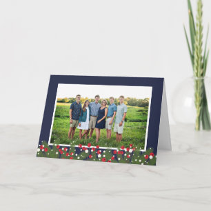 Merry Kerstfoto Collage Pine Branch & Berry Feestdagen Kaart