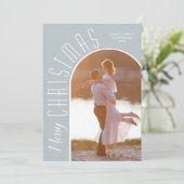 Merry kerstfoto Dusty Blue Feestdagenkaart (Staand voorkant)