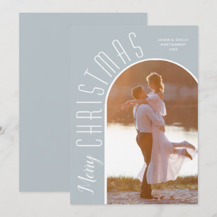 Merry kerstfoto Dusty Blue Feestdagenkaart