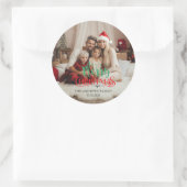 Merry kerstfoto ronde sticker (Tas)