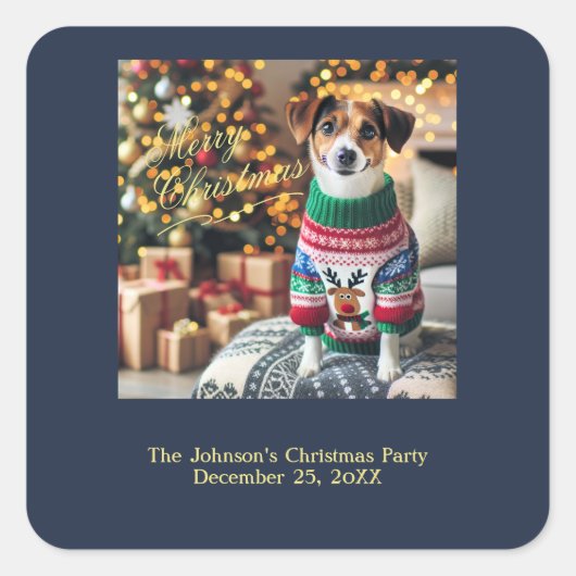 Merry kerstfoto vierkante sticker (Voorkant)