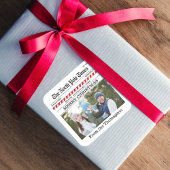 Merry kerstfoto Whimsical Newspapier Print Vierkante Sticker