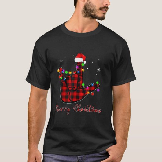 Merry kerstgebarentaal ASL Santa Hat T-Shir T-shirt (Voorkant)