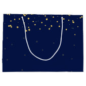 Merry KerstGold Confetti Stippen Navy Blue Large Cadeautasje (Achterkant)