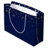 Merry KerstGold Confetti Stippen Navy Blue Large Cadeautasje (Achterkant Gekanteld)