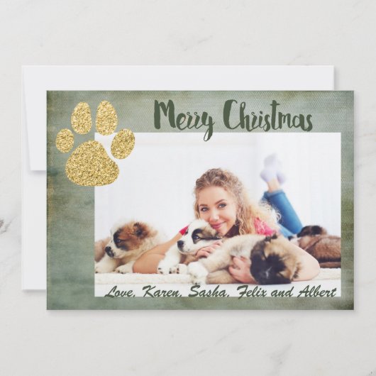 Merry KerstGold Dog Paw Feestdagenkaart (Voorkant)