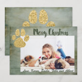 Merry KerstGold Dog Paw Feestdagenkaart (Voorkant / Achterkant)