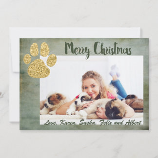 Merry KerstGold Dog Paw Feestdagenkaart