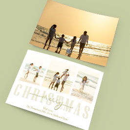 Merry KerstGold Elegant Calligrafie 4 Foto Feestdagenkaart