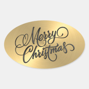Merry KerstGold in reliëf Ovale Sticker