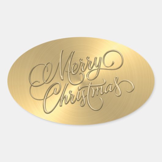 Merry KerstGold in reliëf Ovale Sticker (Voorkant)