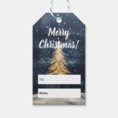 Merry kerstgouden boom cadeaulabel (Voorkant)