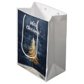 Merry kerstgouden boom medium cadeauzakje (Voorkant Gekanteld)