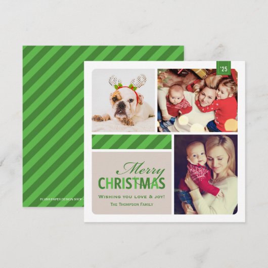 Merry KerstGreen  Foto Collage Feestdagenkaart (Voorkant / Achterkant)