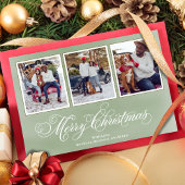 Merry KerstGreen Script Photo Collage Feestdagenkaart