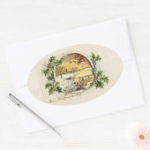 Merry KerstGreetings Village Scene Ovale Sticker (Envelop)