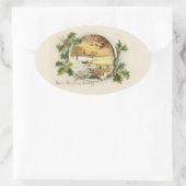 Merry KerstGreetings Village Scene Ovale Sticker (Tas)