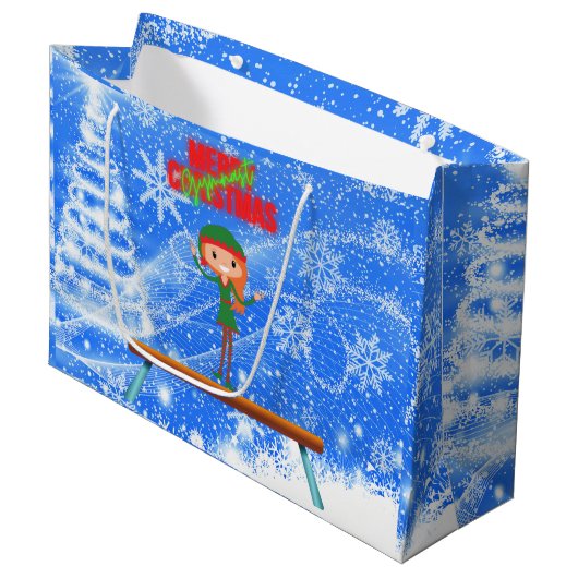 Merry Kerstgymnast Elf Groot Cadeauzakje (Voorkant Gekanteld)