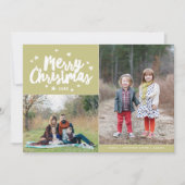 Merry Kersthand Lettered 2 Foto Holiday Feestdagenkaart (Voorkant)