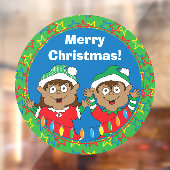 Merry KerstHappy Elves Round Window Cling Raamsticker (Vel 2)