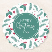 Merry KerstHolly en Deers Pattern Kartonnen Onderzetters (Voorkant)