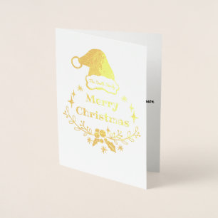 Merry KerstHolly en Santa Hat Folie Kaart