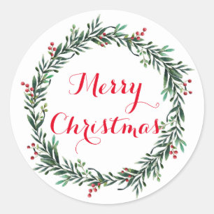 Merry KerstHolly Wreath Ronde Sticker