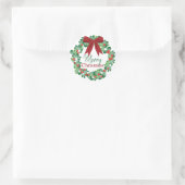 Merry KerstHolly Wreath Ronde Sticker (Tas)