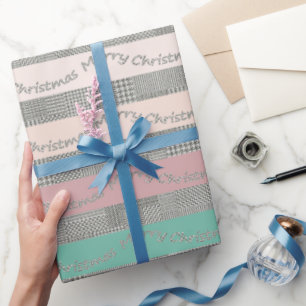 Merry-kersthoundstooth Pattern, Stripes Cadeaupapier