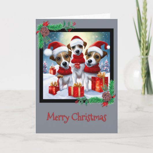 Merry KerstJack Russell Terrier Wenskaart Bedankkaart (Voorkant)