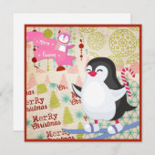 Merry-kerstkaartje Penguin-platte kaart (Voorkant / Achterkant)