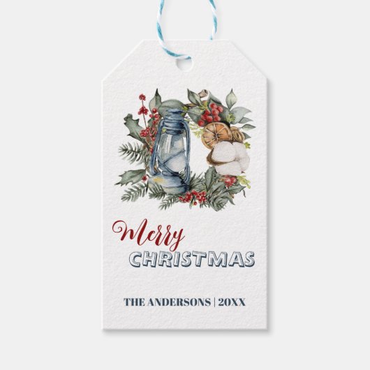 Merry kerstkatton Greenery Holiday Cadeaulabel (Voorkant)