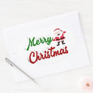 Merry kerstkerstkerstman rood script ovale sticker