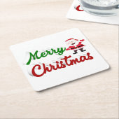 Merry kerstkerstkerstman rood script vierkante kartonnen onderzetter (Schuin)