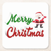 Merry kerstkerstkerstman rood script vierkante kartonnen onderzetter (Voorkant)